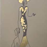 Seria złota - Kobieta z pieskiem - kompozycja G-47 - technika własna, papier - 40x24