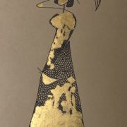 Seria złota - Kobieta z parasolką - kompozycja G-45 - technika własna, papier - 40x24