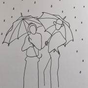 Rozmowa w deszczu, kompozycja G-101 - akryl, papier - 28x20