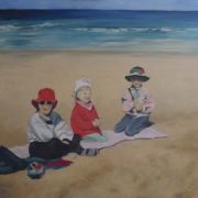 Dzieci na plaży - olej, płótno - 80x100